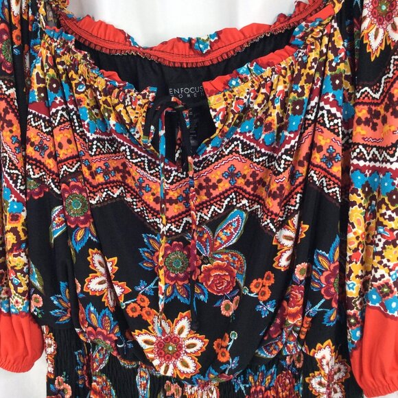 Enfocus Studio Women' Plus Size Maxi Dress 20W Peasant Floral Aztec Off Shoulder - Picture 4 of 10
